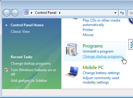 Windows Vista Startup Programs Change