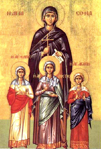 Св. София и дъщерите й Вяра, Надежда и Любов, гръцка икона