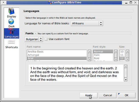 BibleTime Holy Bible Linux KDE reading program adding Holy Scripture additional language translations