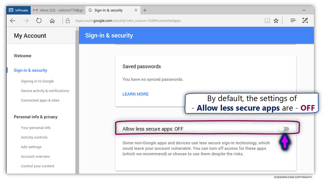 Gmail-password-Allow-less-secure-apps-ON-screenshot-howto-to-be-able-to-send-email-with-text-commands-with-encryption-and-outlook