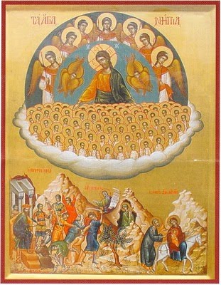 The Risen Jesus Christ collecting the souls of the infant martyrs killed for his Holy Name