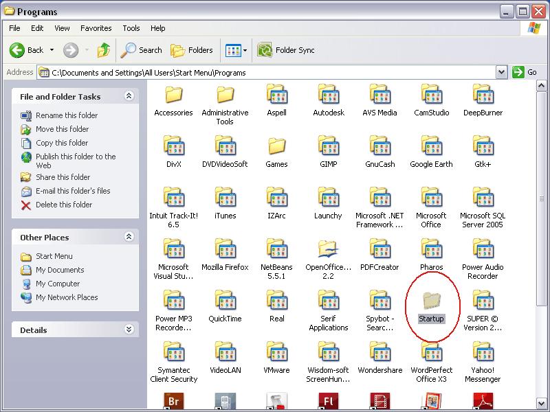 how to add program to startup menu in windows xp