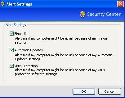 Windows XP alert settings change disable automatic updates