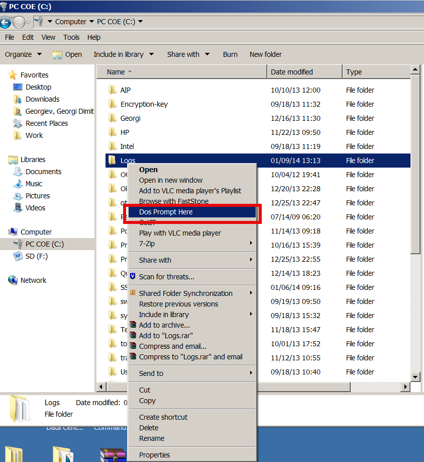 Windows explorer dos prompt here open directory in windows command line
