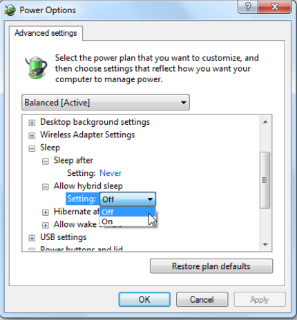 Windqows-power-options-Advanced-settings-Allow-Hybrid-sleep-option-menu-screenshot