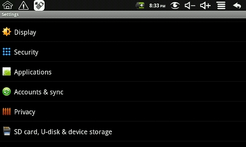 Android 2.2 Polaroid Settings Privacy Reset to Factory Defaults Screenshot