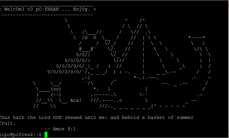 cowsay print cheerful pictures on your linux console / terminal login how to