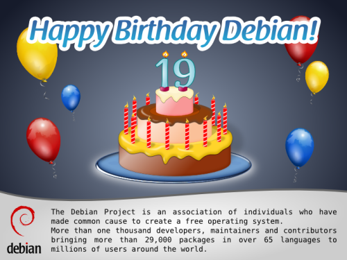 Debian GNU / Linux 19 years birthday picture