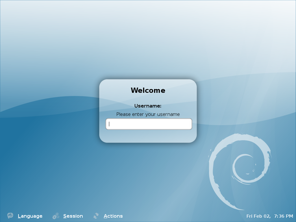 Debian Linux gdm login screenshot