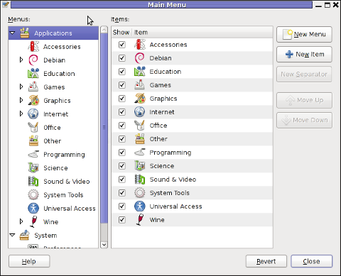 GNOME 2 Menu Editor Screenshot