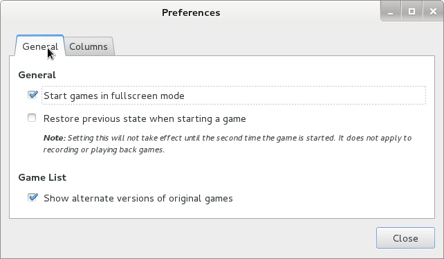 GNOME Video arcade Debian Linux preferences general