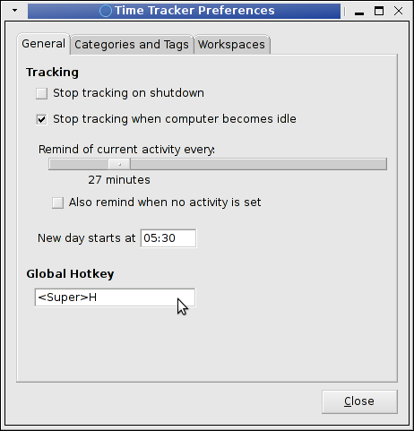 hamster time-tracker preferences screenshot Debian GNU Linux
