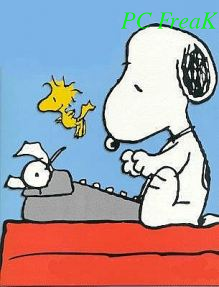 Snoopy Writting pc freak picture text watermark on the right bottom corner with composite