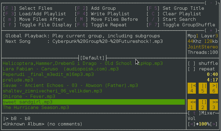 mp3blaster console music mp3 player Debian linux wheezy gnome terminal screenshot