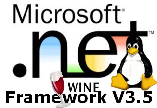 Microsoft Windows Dotnet logo 3.5 linux Tux and wine-emulator logo