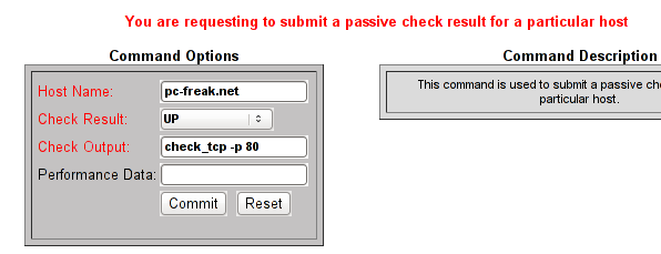 Nagios submit passive check with check TCP -p 80