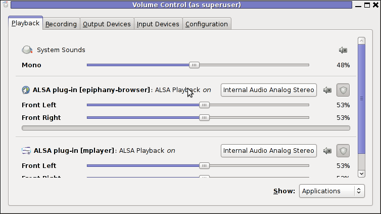PavUcontrol PulseAudio mixer screenshot
