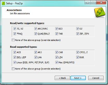Peazip Windows Linux rar zip archives create and extract supported basic formats screenshot