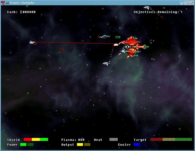 Project StarFighter on Linux battle scene with a game boss