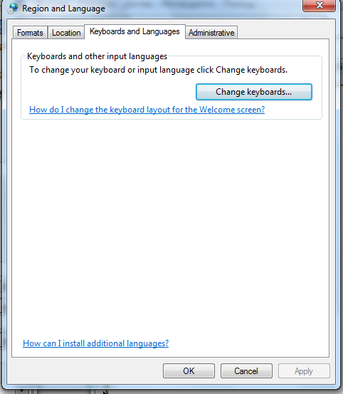 Region and language keyboards and languages windows 7 screenshot