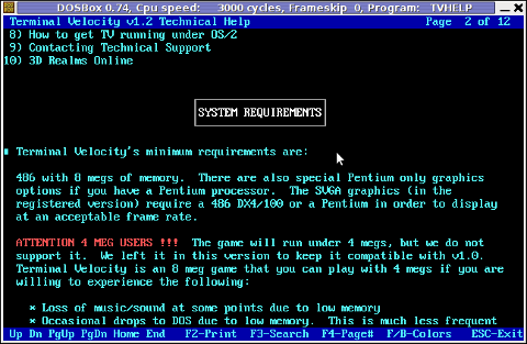 Terminal Veolocity on Disk technical support manual