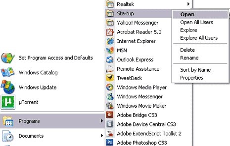 autostart ordner tillbaka i Windows XP