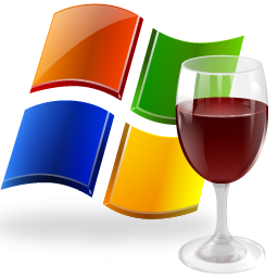 wine linux ms windows emulator logo with microsoft windows