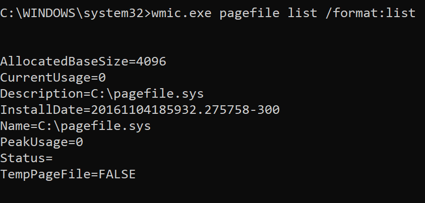 wmic-pagefile-command-line-tool-for-windows-default-output-screenshot
