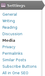 wordpress blog wp admin administrator settings media menu location screenshot