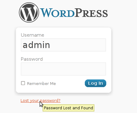 Wordpress lost your password prompt screen